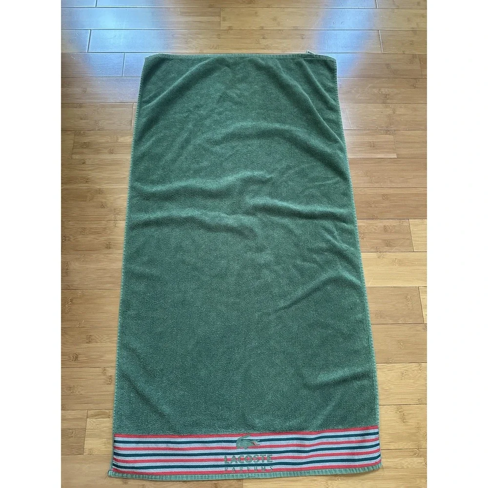 VTG Lacoste Parfums Bath Towel 25x48 Green Cotton